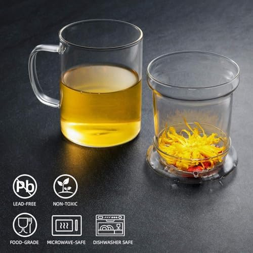 Glass Tea Infuser Cup with Filter and Handle for Blooming Loose Leaf, 14oz - Image 5