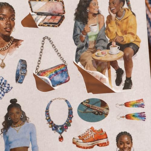 Black Women Sticker Book, 500+ Fashion Ladies and Clothes Shoes Bags Scrapbook Stickers for Junk Journals 20 A5 Scrapbook Papers, Retro Washi Sticker Book for Adults, Ephemera Scrapbooking Supplies - Image 4