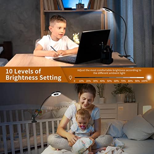 iZELL Desk Lamp, LED Reading Light with Clamp, 3 Color Modes & 10 Brightness Flexible Arm Book Light for Kids Reading Book in Bed at Night Clip on Table, Computer, Zoom Meetings - 27.6‘’ Black - Image 3
