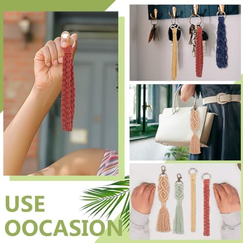 INFUNLY 6 Set DIY Macrame Boho Keychain Kits Cotton Macrame Keychain Kit for Women Charm Gift Handcrafted Aesthetic Tassel Macrame Keychain for Strap Phone Bags Macrame Adults Beginners - Image 4