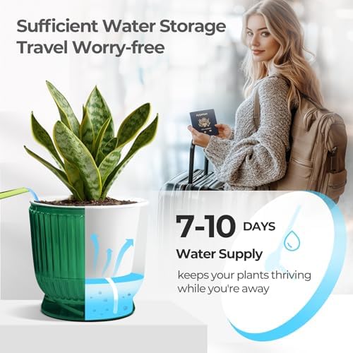 T4U Self Watering Pots for Indoor Plants 6 Inch 4 Pack Planter Green - Image 5