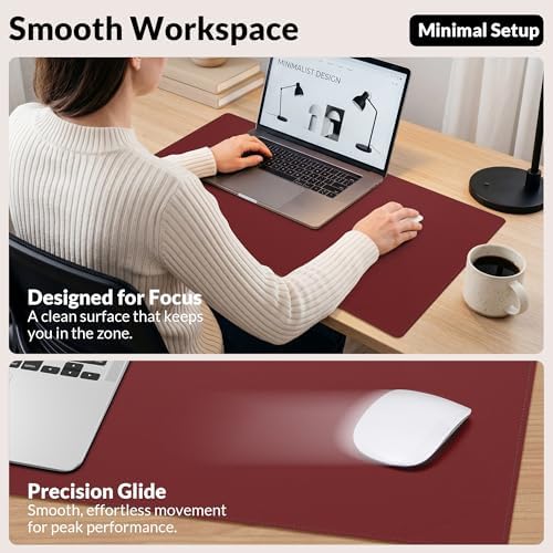 AFIING Leather Desk Pad Protector, 23.6" x 13.7", Red - Image 5