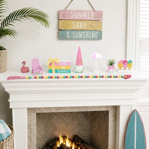 Summer Decorations for Home Indoor 8pcs Pastel Beach Tiered Tray Decor Set - Image 6
