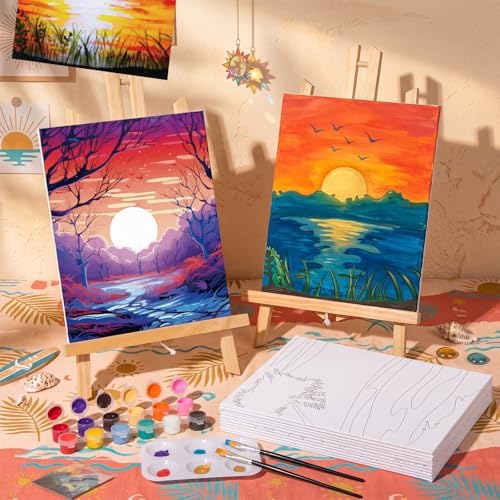 Ctosree 12 Pack Paint and Sip Kit Pre Drawn Canvas, Sunset Glow, 10x8'' - Image 5