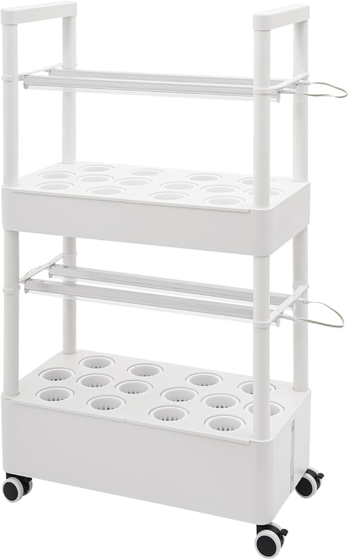 Hydroponics Growing System,28-Hole Indoor Herb Garden Kit with 4 LED Grow Light, 2-Tier Indoor Plant System,Auto Water Circulation & 7.39Gal Water Tanks (No Seed,White, 2Layer-28Pods)