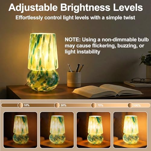 9.8″ Mushroom Glass Table Lamp, Dimmable Modern Beside Lamp, Emerald Teal - Image 4