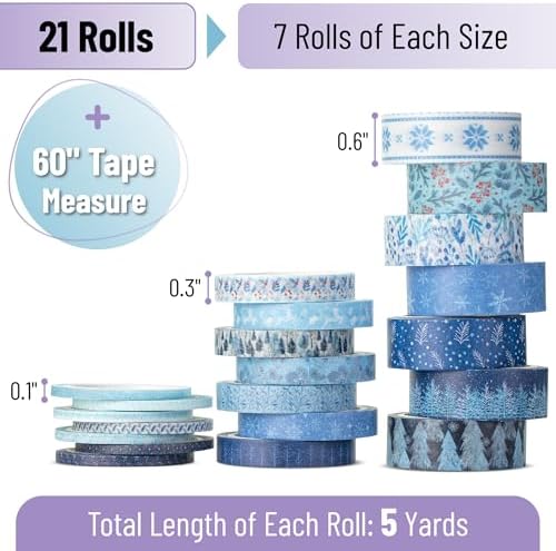 Mr. Pen- Washi Tape Set, 21 Rolls, Assorted Sizes, 5 Yards/Roll - Image 2
