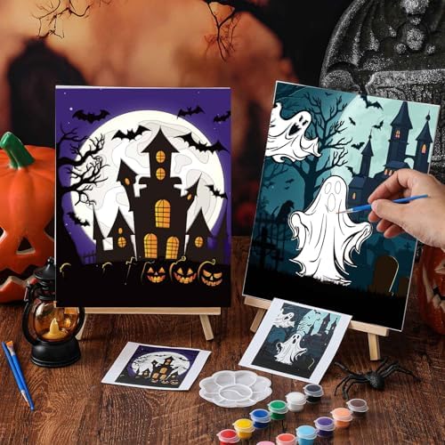 Tenceur 72 Pcs Pre Drawn Canvas Painting Kit 8"x10" for Adults,Halloween - Image 5