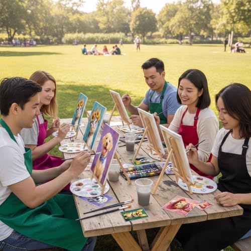 Cholemy 6 Set Paint and Sip Kit for Adults 8"x 10" Pre Drawn Canvas Painting with Wooden Easel Acrylic Paint Wash Cup Brushes Palette Apron for Painting DIY Adult's Date Party Supplies(Happy Pets) - Image 7