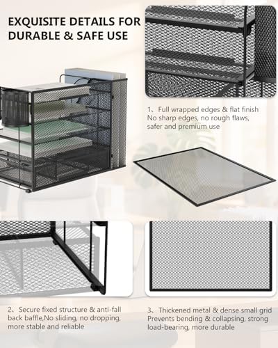 WALI Desk File Organizer, 5 Tier Desktop Paper Letter Tray Organizer with Drawer and 2 Pen Holders, Office Desk Accessories & Workspace Organizers for Office, Home Supplies(DO006DH-B), 1 Pack, Black - Image 5