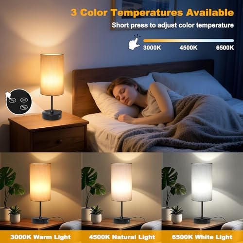 Unicozin Table Lamp for Bedroom, 3 Color Temperatures, 7 RGB Colors, Adjustable Brightness, Dual USB Charging Ports, Ambience Nightstand Light with Grey Shade, Desk Lamp for Kids Reading Home Office - Image 5