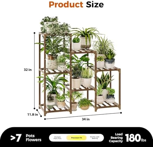 Bamworld Plant Stand with Grow Light Plant Shelf for Mutiple Pots 3 Tiers Ladder Plant Holder for Living Room Patio Boho Home Decor for Gardening Warm Light - Image 5