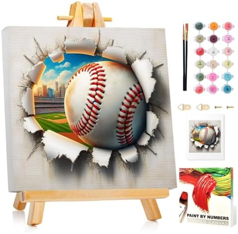 Baseball Paint by Numbers Kit for Kids, 8x8 inch by MANDUN