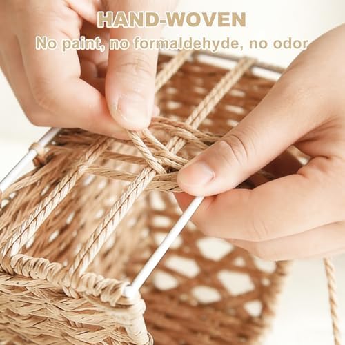 Large Wicker Storage Basket with Liner, Hand-Woven Paper Rope Rattan Organizer Bin for Pantry, Countertop, Bathroom, Bedroom, Shelves (Beige, L) - Image 5