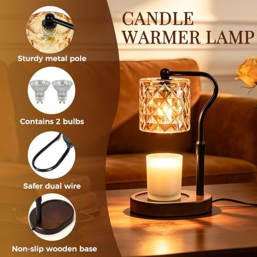 Candle Warmer Lamp with Timer Dimmable, Mother's Day/Birthday Gifts for Women Mom Her, House Warming Gifts New Home, Wax Melt Warmer Modern Farmhouse Decor for Yankee Candle (Diamond-Walnut) - Image 5
