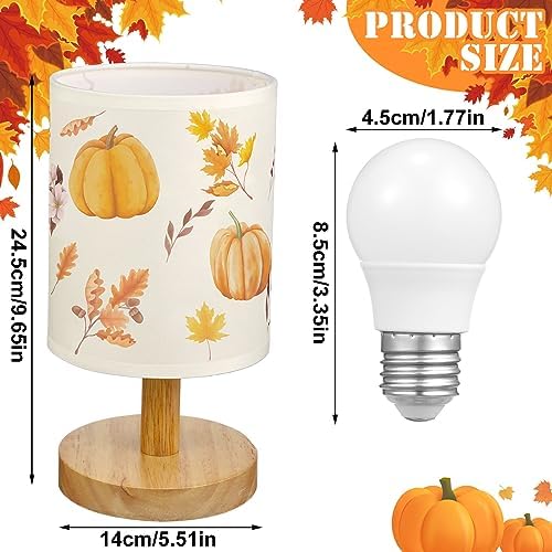 VIHOSE Pumpkin Bedside Table Lamp for Kids Bedroom, Wood Color - Image 4