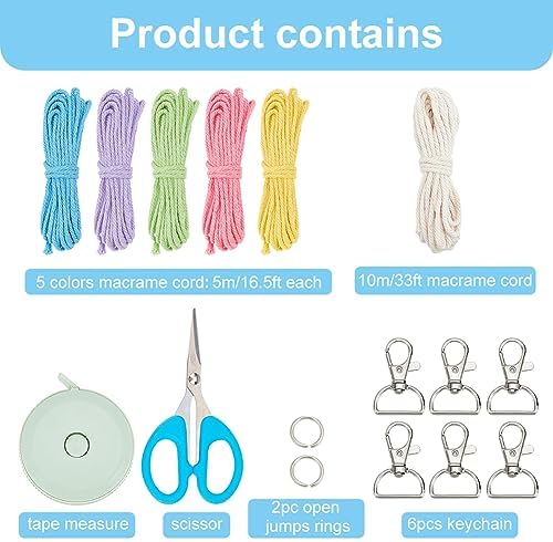 INFUNLY 6 Pcs DIY Flowers Keychain Kits Macrame Cord Knotting Kits for Beginners Adults Macrame Multi Type Tassel Keychain Kits Handcraft Macrame Kits for Car Key Purse Phone Gift with Instruction - Image 2