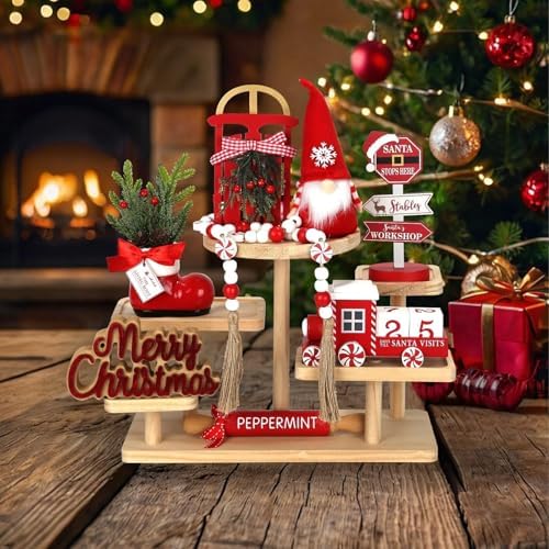 Christmas Decorations for Home Office 8 PCS Tiered Tray Decor Set - Image 6