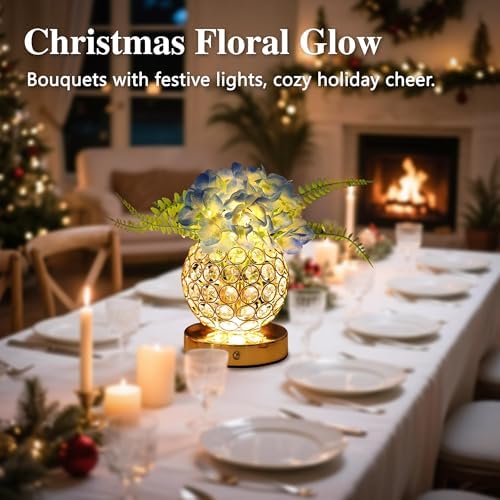 Blue Artificial Hydrangea Flower Lamp, 3 Color Dimmable Touch Control Night Light, Christmas Birthday Gifts for Women, Artificial Hydrangea Flower Table Lamp Decor for Bedroom Bar Coffee Shop Wedding - Image 2