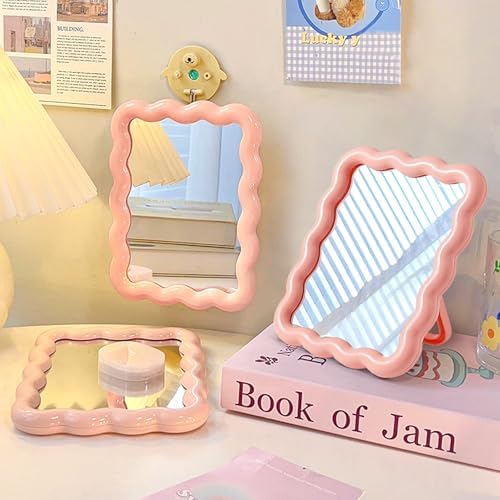 Wave Table Desk Vanity Makeup Mirror Small Make Up Office Mirror Pink - Image 3