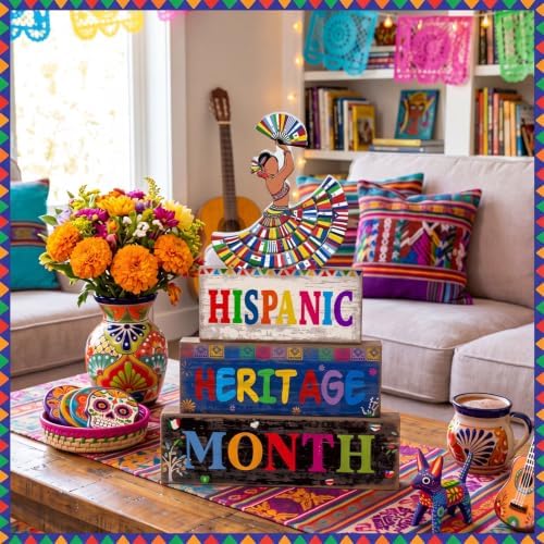 Moucuny 4 Pcs Hispanic Heritage Month Decorations, Dancer Wood Block Sign - Image 6