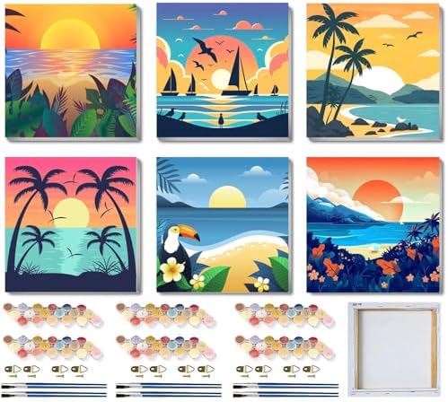 SYDYLH 6 Pack Framed Paint by Numbers for Adults and Kids Beginner，Landscape-Beach DIY Acrylic Painting Paint by Numbers Kits on Canvas for Kids Ages 4-8-12 Perfect for Home Wall Decor(8x8in) by Unknown