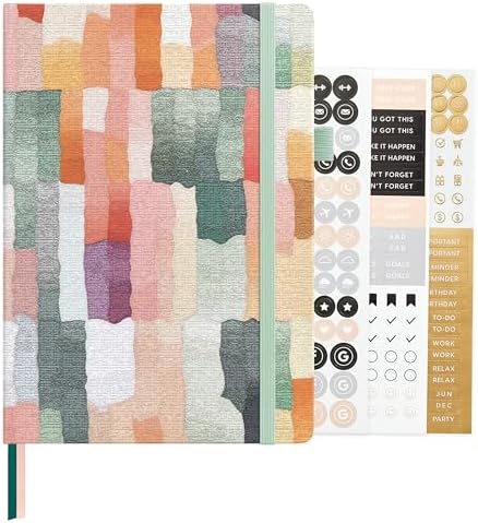 &And Per Se Dotted Journal Notebook, A5 Hardcover Aesthetic Dotted Notebook – 160 Pages 100gsm Thick Dot Grid Paper, 3 Sticker Sheets – Gift-Ready Journaling Kit for Women (Colorful Stripes) by AndPerSe
