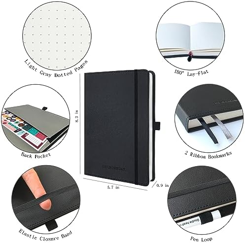 Y&I Bullet Dotted Journal Kit, A5 Hardcover Dotted Journal Notebook with 200 Pages, 120GSM Thick Paper, Stencils Stickers Pens Washi Tapes, Dotted Journaling Kit for Beginners Women Teen Girls (Black) - Image 2