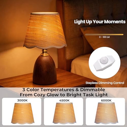 Small 13 Inch Dimmable Rubberwood Table Lamp - Image 4