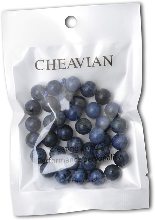 35PCS 10mm Natural Dumortierite Gemstone Round Loose Stone Beads for Jewelry Making Crafts Design 1 Strand 15"