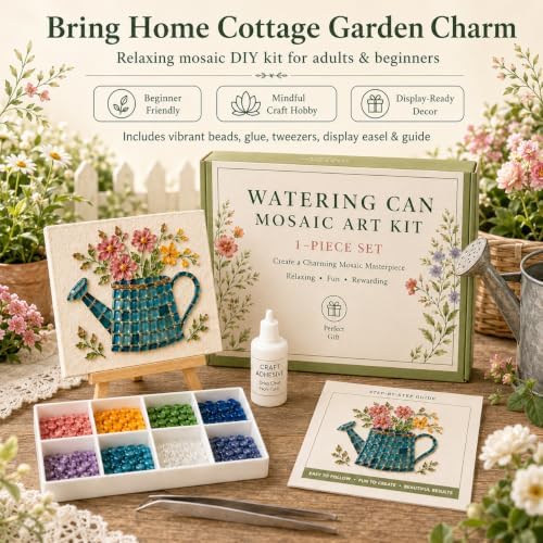 Mosaic Art Kit for Adults, DIY Garden Craft with Beads，Watering Can - Image 2