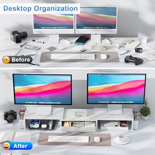 gianotter Dual Monitor Stand Riser With Drawer and 2 Pen Holders - Image 2
