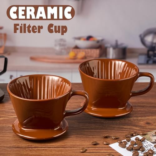 Pour Over Coffee Dripper, Ceramic Pour Over Coffee Maker, Brown - Image 3