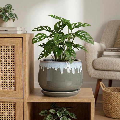 Ceramic Flower Pots, 9 Inch Planters for Indoor Plants, Grey-Blue - Image 4
