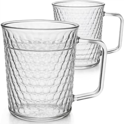 Aquach 20oz Glass Cups with handle Set of 2, Large Clear Coffee Tea Mugs by Aquach