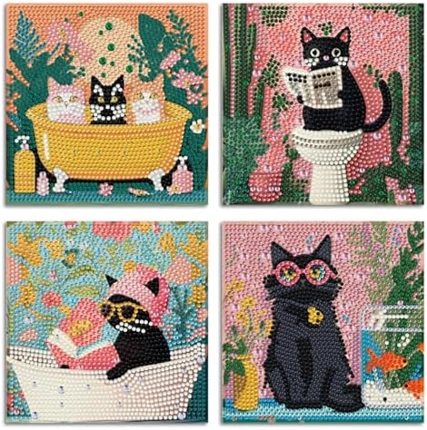 ICYANART 4 Pack Cat Diamond Art for Kids, Cat Diamond Art Kids Easy 6x6Inch by Unknown