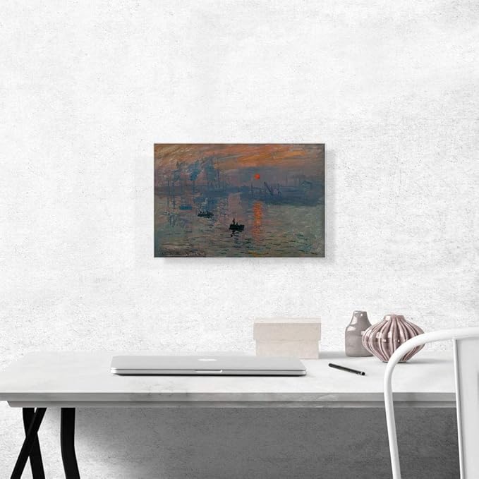 ARTCANVAS Impression Sunrise Canvas Art Print Stretched Framed Painting Picture Poster Giclee Wall Decor by Claude Monet - 18" x 12" (1.50" Deep)