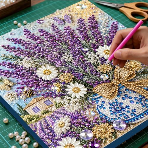 DIY Pearl Painting Kit for Adults, Lavender Flower Gem Art with Wood Frame, 20x20cm Pearl Diamond Craft, Floral Wall Decor Gift for Women, Beginners Relaxing Hobby Kit - Image 2