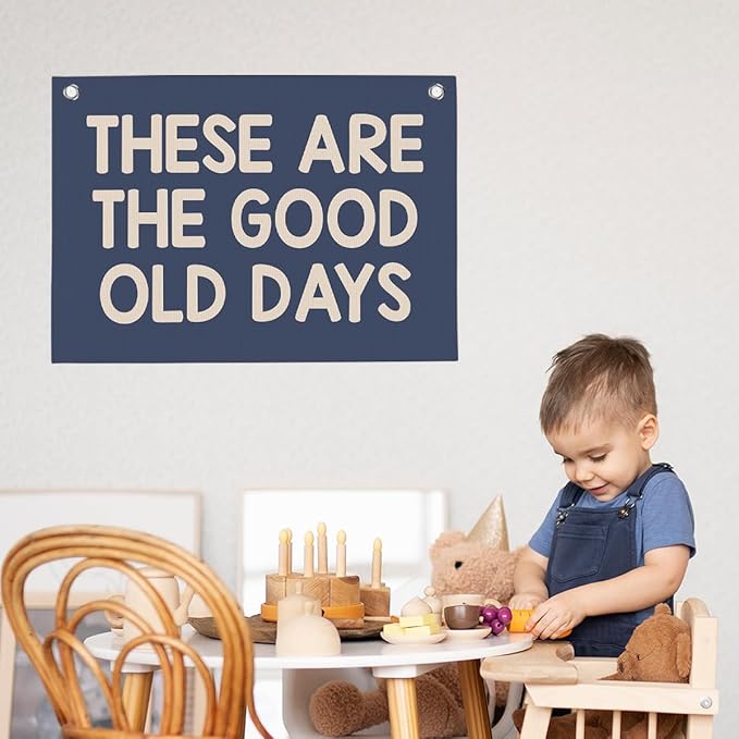 Dark Blue Green These Are The Good Old Days Banner Vintage Banner Wall Decor Wall Hanging Boys Girl Play Bedroom Dorm Room Decor 22x28 Inch