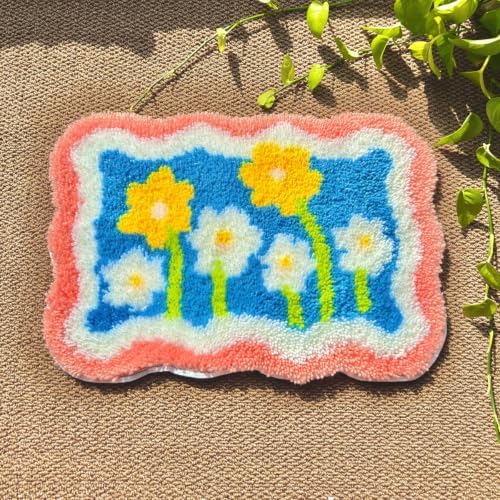 MeoobkCraft Latch Hook Kits for Adults Beginners, Pre-Printed Floral Latch Hook Rug Kit, Aesthetic Wavy Border Flower DIY Rug Craft Kit for Home Decor 20.47 x 14.96 in - Image 2