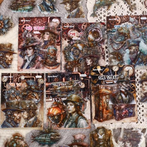Alideco 120pcs Scrapbook Stickers Vintage Steampunk Character Scrapbooking Junk Journal Crafts Embelishment Decoration Stickers (zhengqishidai) by Alideco