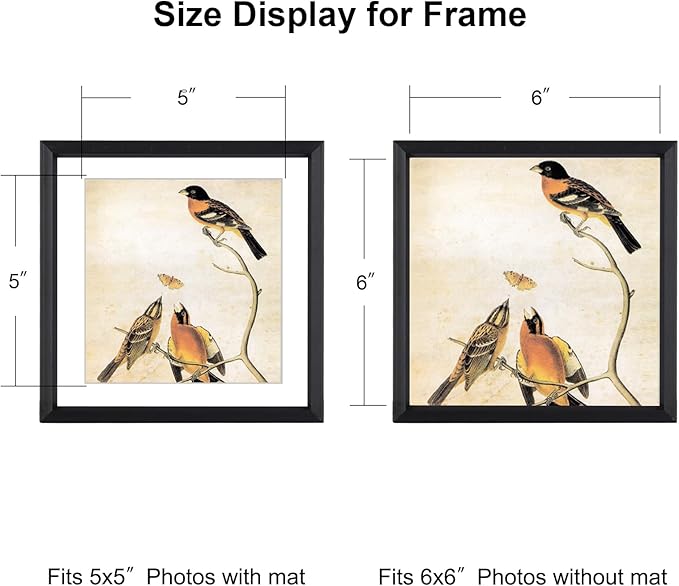 6x6 Picture Frame, Black Metal Photo Frames with HD Glass, Fits 5x5 with Mat or 6 x 6 Without Mat, Display for Wall and Table, 3 Pack