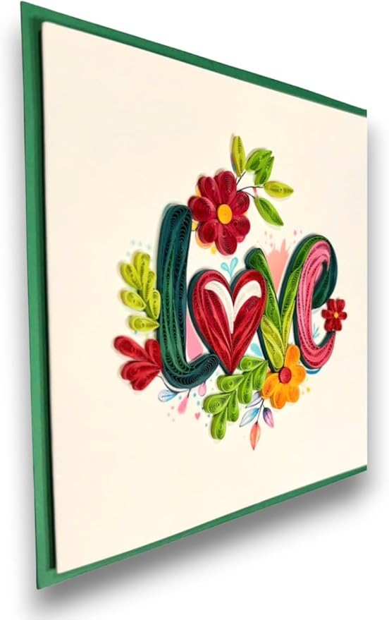 Handmade Quilling Love Greeting Card Unique Floral Art Gift for Her Romantic Anniversary Birthday Valentine Special Occasion Keepsake