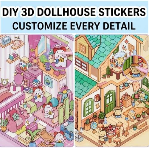3D Miniature Room Sticker Book, Blue - Image 6