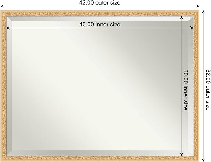 Amanti Art Gold Wall Mirror 32x42 Bethany Gold Rectangle Bathroom Mirror for Wall Decor Living Room, X-Large Traditional Wood Frame, Hangs Horizonally and Vertically, Bathroom Decor, Beveled Edge