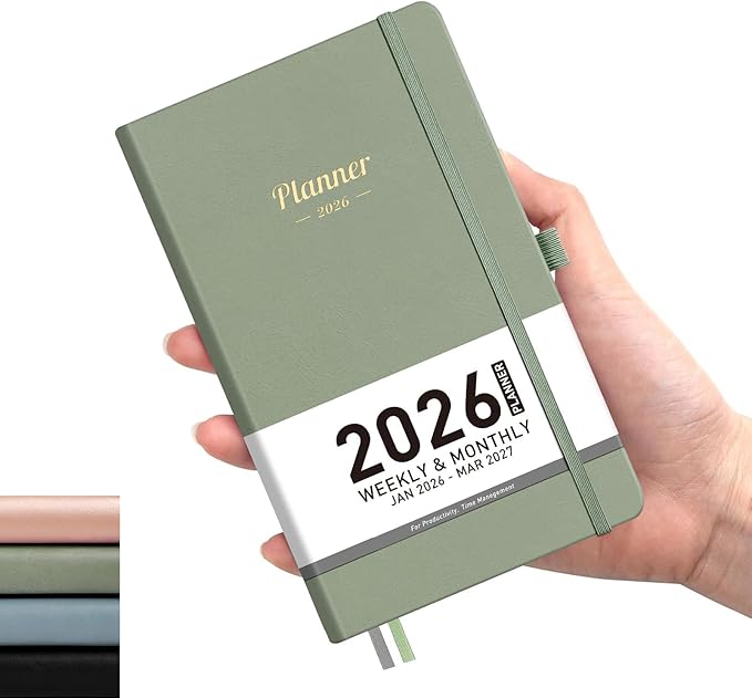 AHGXG Small Pocket Planner 2026-2027, Weekly and Monthly Calendar Planner, 15 Months, JAN 2026 - MAR 2027, Mini Size, Hardcover, Inside Pocket, For Women Men School Home Office Supplies, 3.9''X 6.7'' - Sage Green