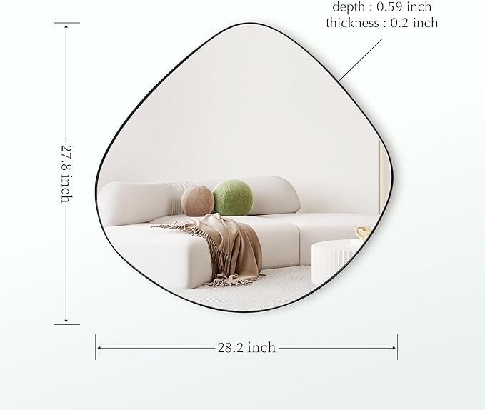 Irregular Wall Mirror Matel Matte Black Framed Wall Mirror for Living Room Bedroom Bathroom Entryway Wall Decor 28.2" L x 27.8" W ELE-003B