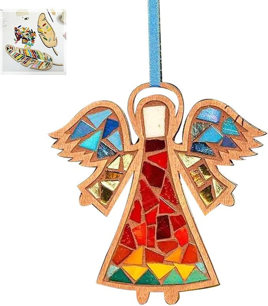 TATREBCRE DIY Mosaic Kit for Adults & Kids – Feather, Bird, Cat & Heart Designs – Christmas Gift Arts and Crafts Kit with Grout & Tools – Easy Mosaic Craft for Beginners (Angel)