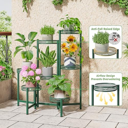 7 Tier Metal Corner Plant Stand Indoor Outdoor, Folding Tall Plant Rack, Heavy Duty Wrought Iron Flower Pot Stand, Planter Display Rack for Living Room Balcony Garden Patio - GreenFlower - Image 4