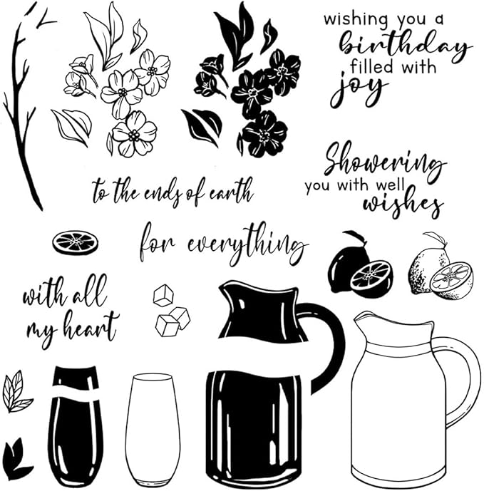 Kettle Cup Lemon Stamps and Cutting Dies for Card Making DIY Transparent Silicone Clear Stamp and Metal Die Cuts Sets for Scrapbooking Paper Greeting Cards Decor Seals Craft Supplies